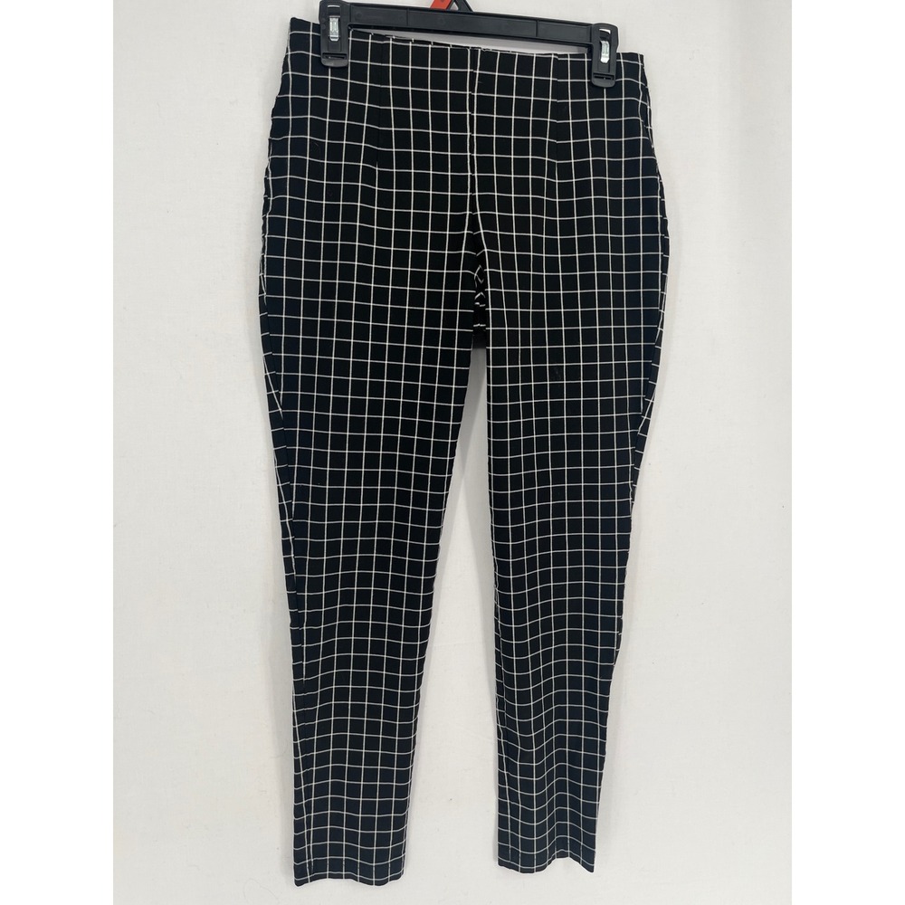 Calvin Klein Windowpane Grid Skinny Pants Womens 8 Black White Stretch 2768